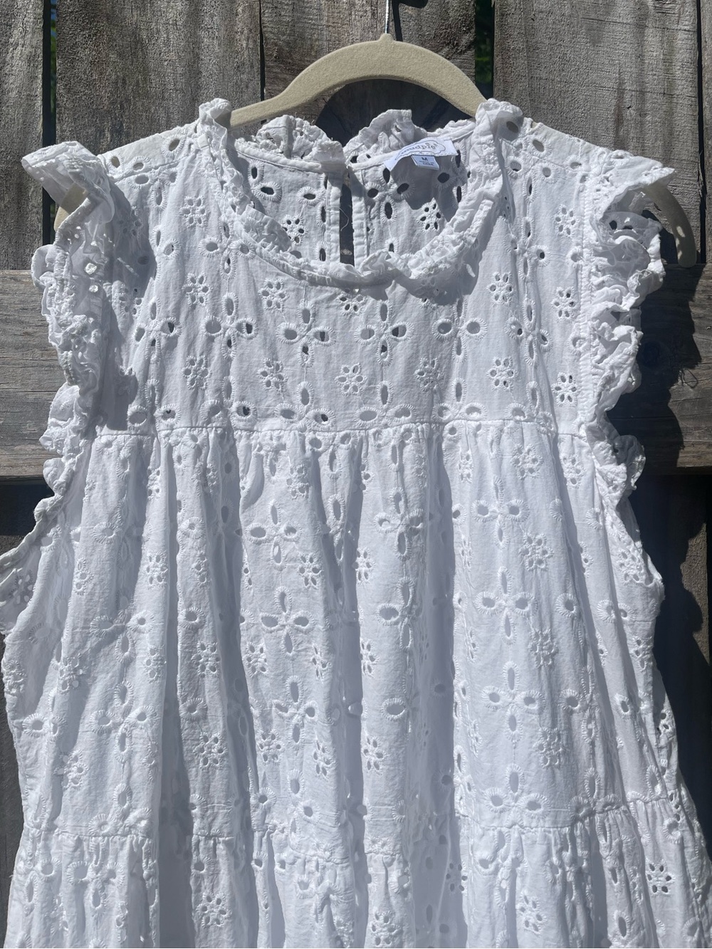 Mud Pie White Eyelet Tiered Mini Dress Sz M - Picture 2 of 10